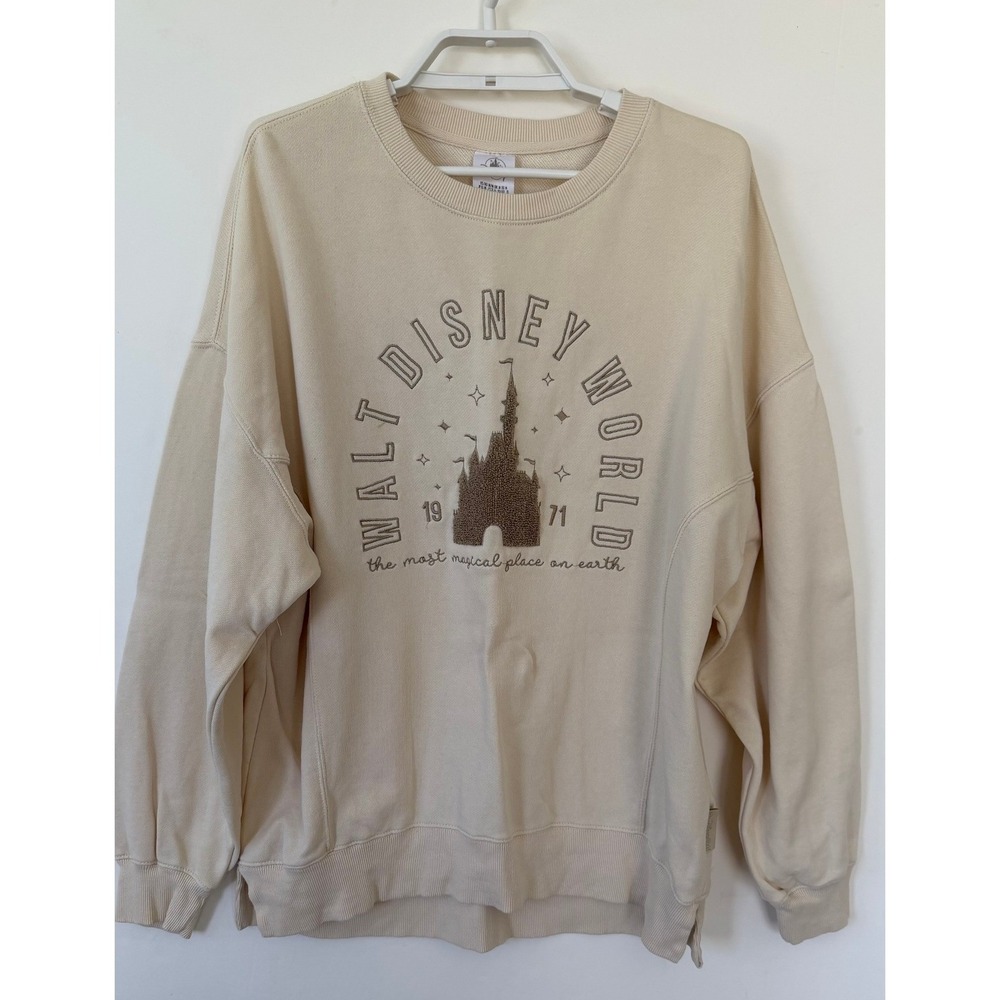 Disney Walt Disney World Embroidered Castle Pullover Sweatshirt Cream Medium
